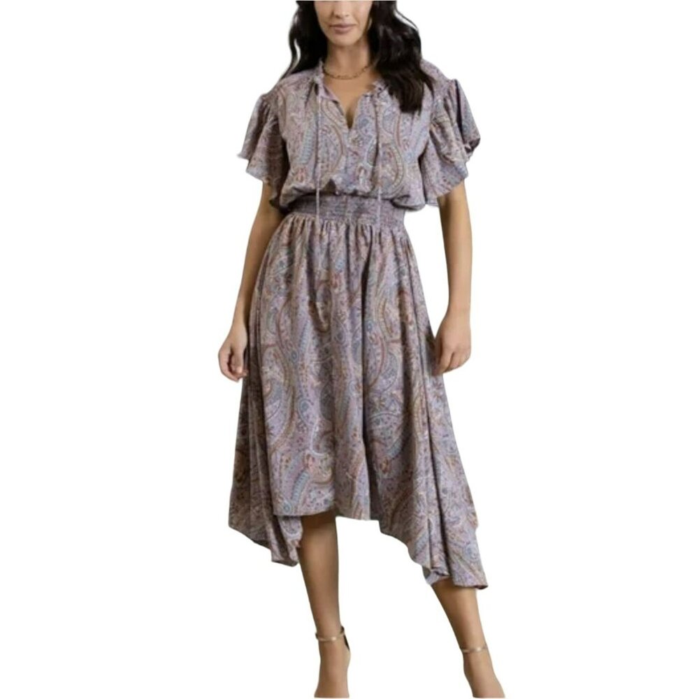 Bishop + Young Sienna Smocked Midi Dress Kashmir Small NWT